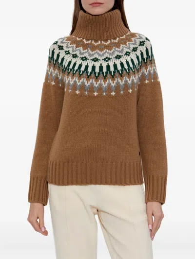 Bogner Ingrid Jacquard Cashmere Turtleneck Sweater In Brown