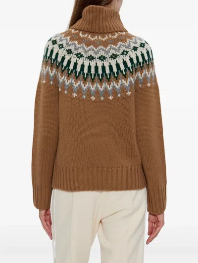 Bogner Ingrid Jacquard Cashmere Turtleneck Sweater In Brown