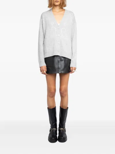 Zadig & Voltaire Womens Gris Chine Clai Mirkaz Rhinestone-embellished Cashmere Cardigan In Gray