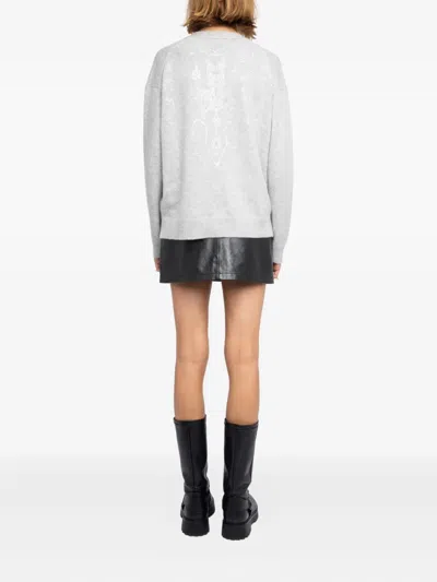 Zadig & Voltaire Womens Gris Chine Clai Mirkaz Rhinestone-embellished Cashmere Cardigan In Gray