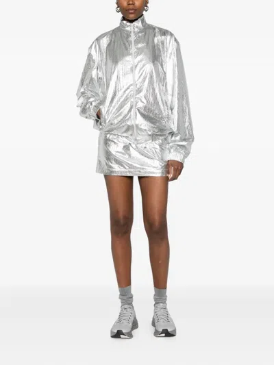 Medeea Metallic-effect Zip-up Jacket In Silver