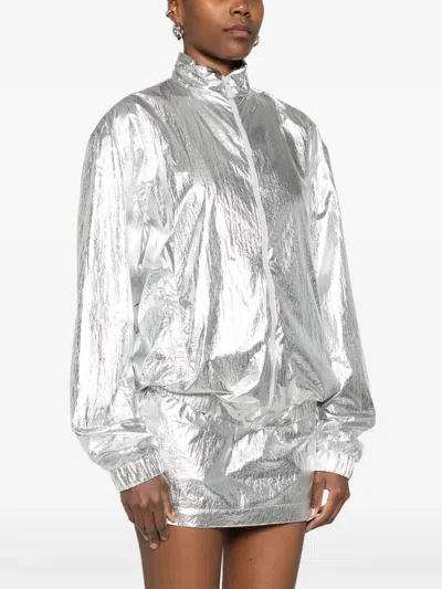Medeea Metallic-effect Zip-up Jacket In Silver