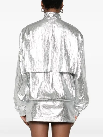 Medeea Metallic-effect Zip-up Jacket In Silver