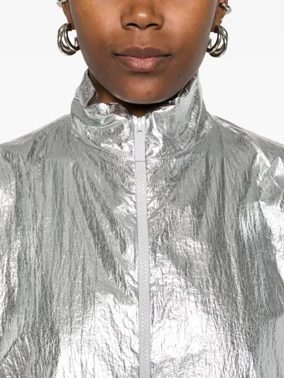 Medeea Metallic-effect Zip-up Jacket In Silver