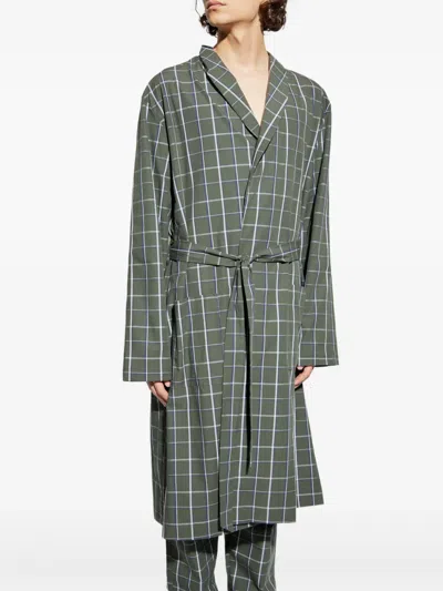 Hanro Checked Belted Robe In Green