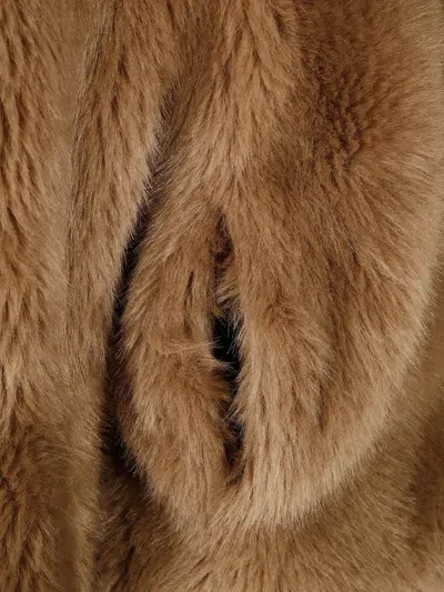 Stand Studio Cropped Faux Fur Coat With Minimalistic Design And Plush Texture In Brown