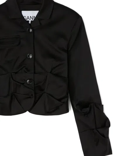 Ganni Ruched Jacket In Black