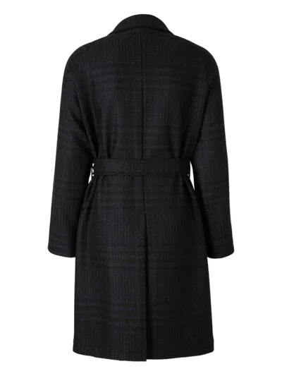 Tagliatore Check-pattern Belted Coat In Black
