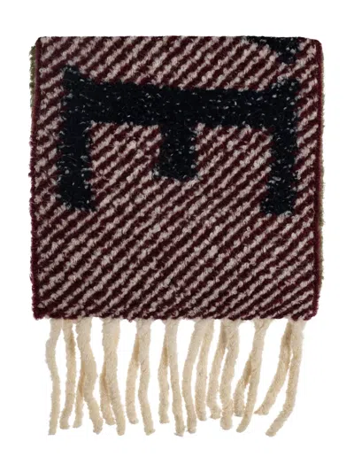 Loewe Logo-intarsia Fringed Scarf In Red