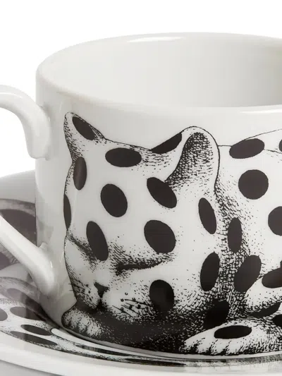 Fornasetti High Fidelity Cat Tea Cup In Black