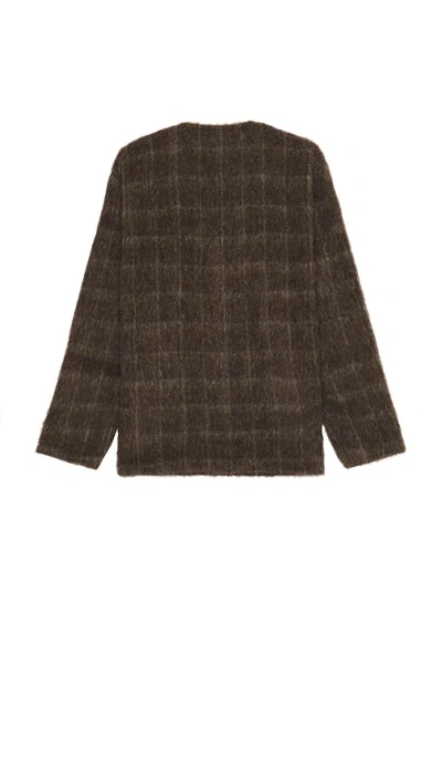 Our Legacy Embroidered Wool Blend V-neck Cardigan With Front Pockets In Brown