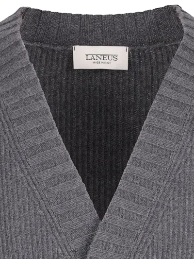 Laneus Ribbed Knitted Cardigan In Gray