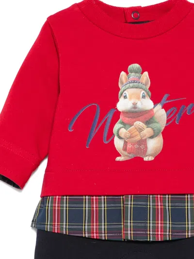 Lapin House Squirrel-print Plaid Jumpsuit In Red
