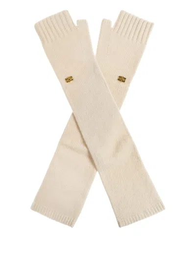 Ganni Ribbed Logo-detail Gloves In Neutral