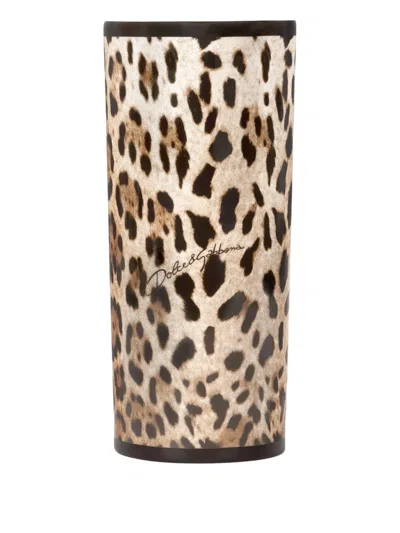 Dolce & Gabbana Cylindrical Leopard Porcelain Vase (10cm) In Brown