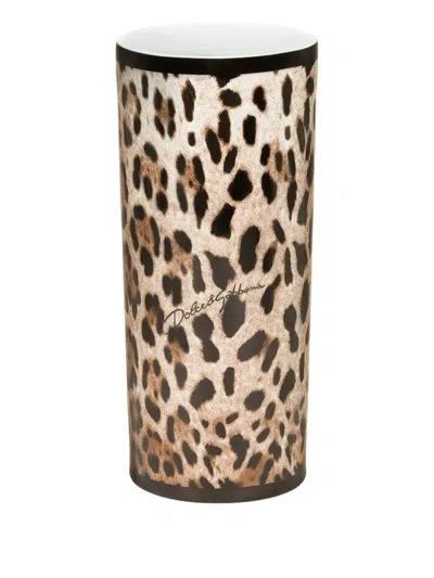 Dolce & Gabbana Cylindrical Leopard Porcelain Vase (10cm) In Brown