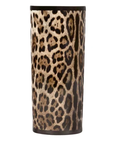 Dolce & Gabbana Cylindrical Leopard Porcelain Vase (10cm) In Brown