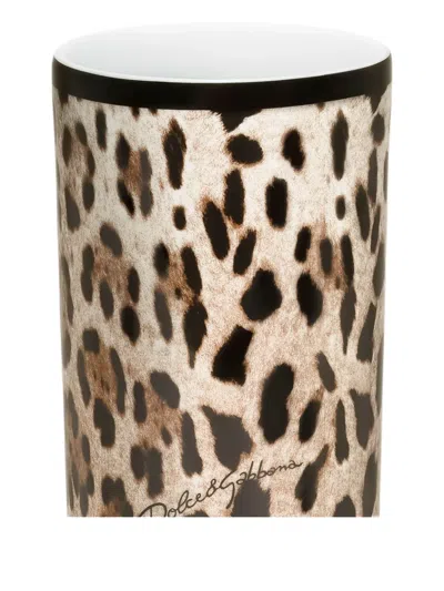 Dolce & Gabbana Cylindrical Leopard Porcelain Vase (10cm) In Brown