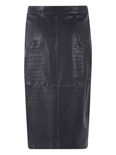 Enes Crocodile-effect Slit Skirt In Black