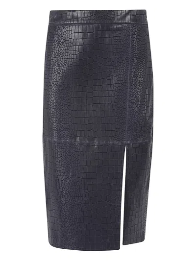 Enes Crocodile-effect Slit Skirt In Black
