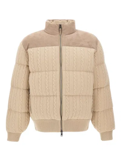 绞花针织绒面皮夹克