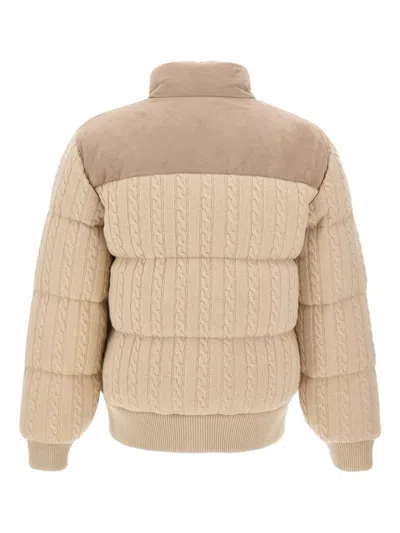 绞花针织绒面皮夹克