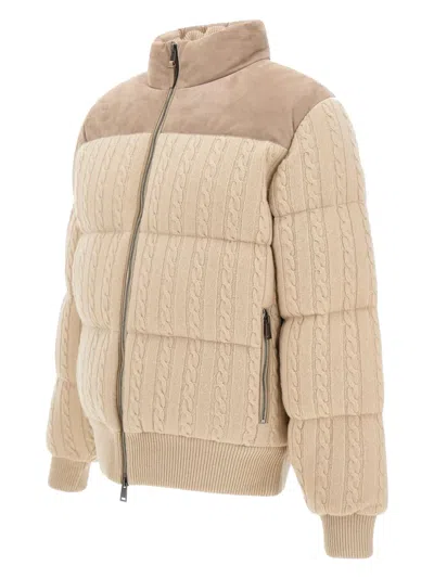 绞花针织绒面皮夹克