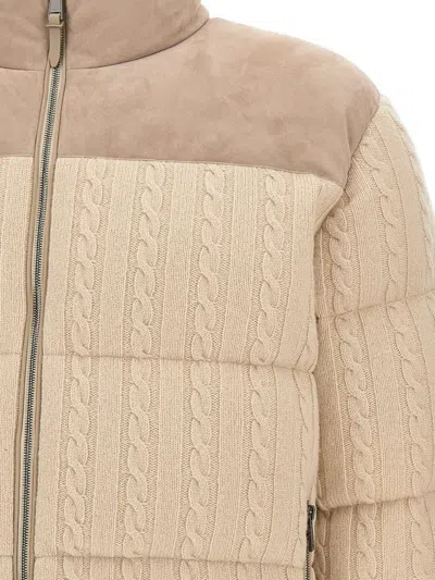 绞花针织绒面皮夹克