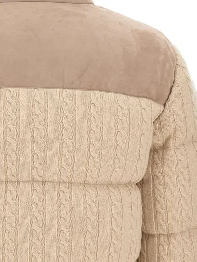 绞花针织绒面皮夹克