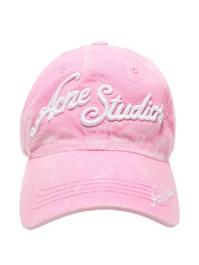 Acne Studios Logo-embroidered Cotton Cap In Pink