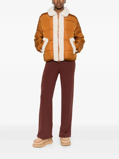 Save The Duck Cropped Puffer Jacket With Plush Shearling Collar In Orange