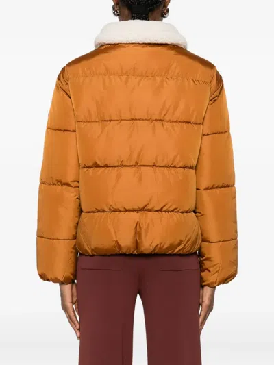 Save The Duck Cropped Puffer Jacket With Plush Shearling Collar In Orange