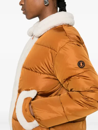 Save The Duck Cropped Puffer Jacket With Plush Shearling Collar In Orange