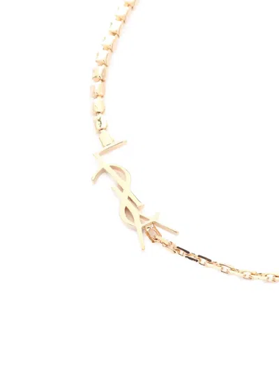 Pre-owned Saint Laurent 2020s Cassandre Charm Rhinestone Bracelet In Gold