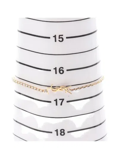 Pre-owned Saint Laurent 2020s Cassandre Charm Rhinestone Bracelet In Gold