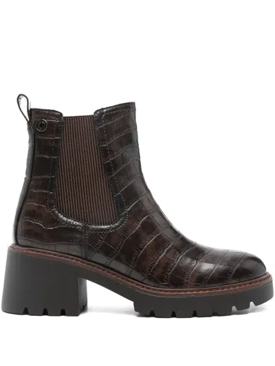 Carmela 60mm Crocodile-embossed Boots In Brown