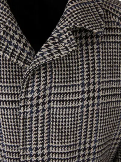 Tagliatore Prince Of Wales Virgin Wool And Cashmere Blend Coat In Gray