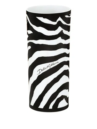 Dolce & Gabbana Cylindrical Porcelain Vase In Animal Print