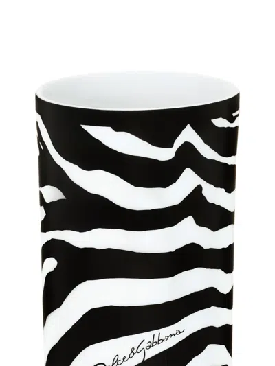 Dolce & Gabbana Cylindrical Porcelain Vase In Animal Print