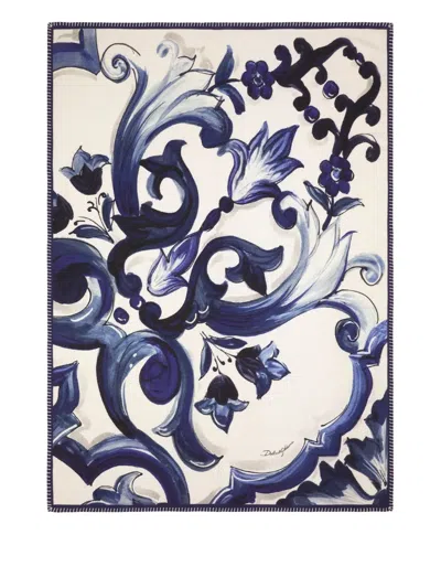 Dolce & Gabbana Maiolica-print Blanket (180cm X 140cm) In Blue