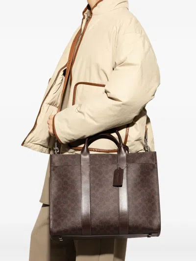 Coach Handle Patterned Tote Bag In Brown