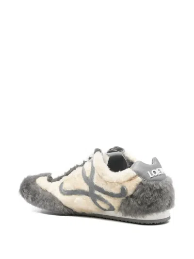 Loewe Two-tone Shearling Ballet Runner 2.0 Sneakers In Neutral