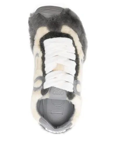Loewe Two-tone Shearling Ballet Runner 2.0 Sneakers In Neutral