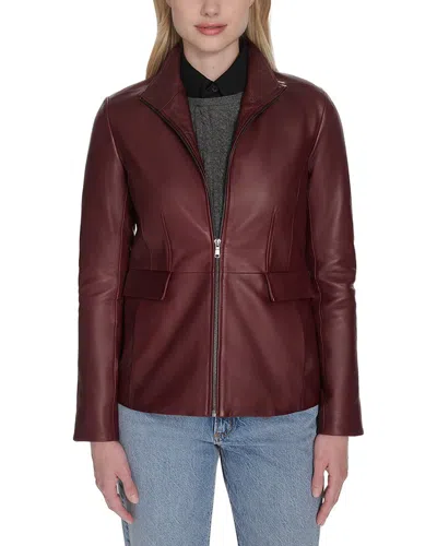 Cole Haan Wing Collar Leather Jacket In Red