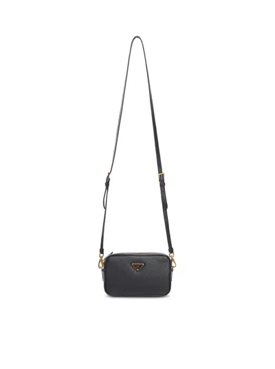 Prada Mini Leather Shoulder Bag In Black