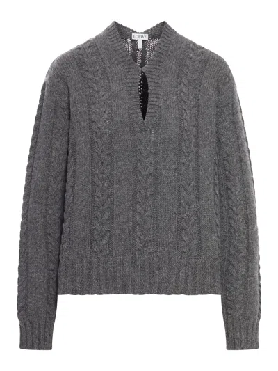 Loewe Cable-knit Keyhole Knitwear In Gray
