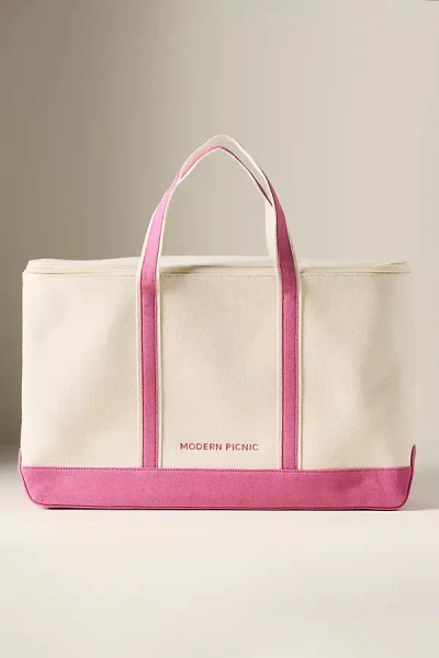 Modern Picnic Canvas Cooler Bag In Pink