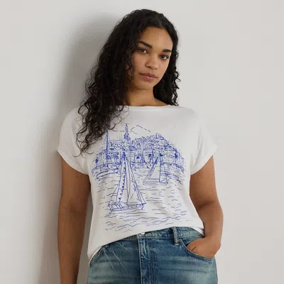 Lauren Woman Ralph Lauren Graphic Cotton-modal Jersey Tee In White