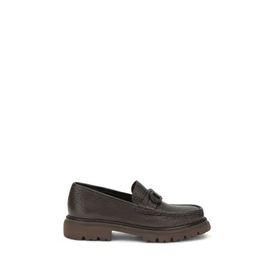 Ferragamo Men Gancini Loafers In Brown