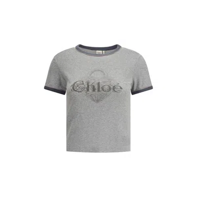 Chloé Baby Fit T-shirt With Logo In Cotton Jersey In Gray